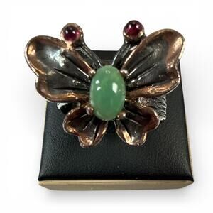 925 Oxidized Sterling Butterfly Statement Ring - Green Chalcedony Size 8.5